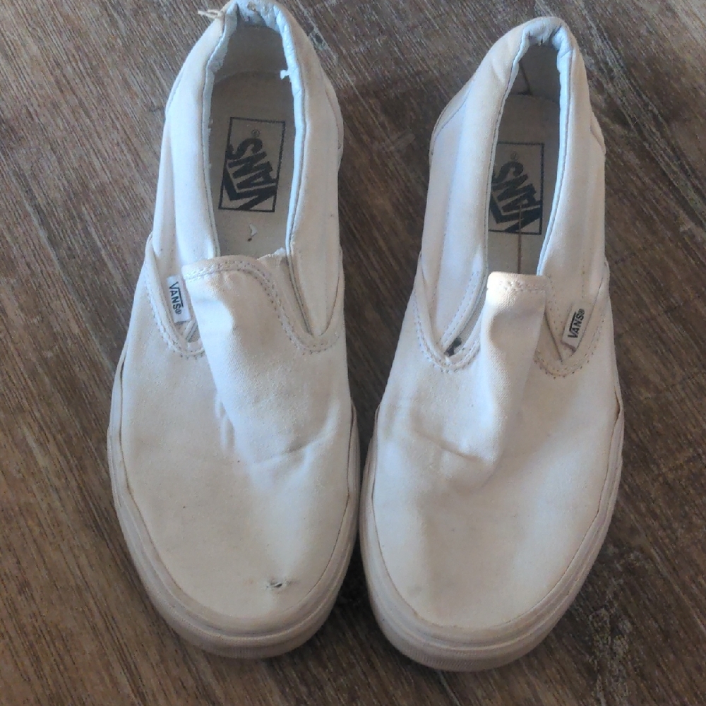 Vans White Canvas Slip-On Sneakers